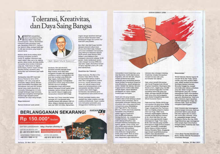 Opini Prof. Badri Munir Sukoco: Toleransi, Kreativitas & Daya Saing Bangsa (Harian DisWay, 25 Mei 2021)