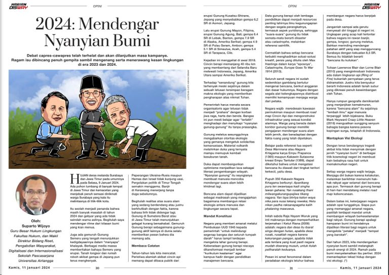 Opini Dr. H. Suparto Wijoyo, S.H., M.Hum: 2024: Mendengar Nyanyian Bumi (Harian Disway, 11 Januari 2024)