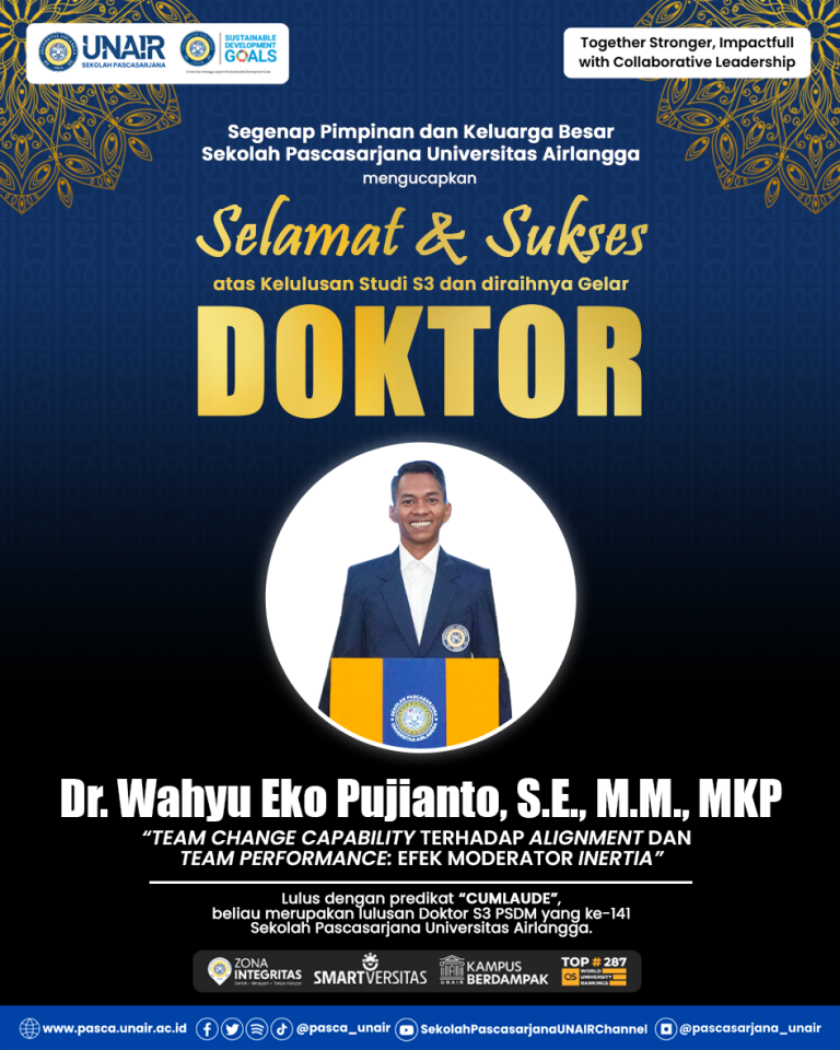 Selamat dan sukses atas diraihnya gelar Doktor oleh Dr. Wahyu Eko Pujianto, S.E., M.M., MKP ✨